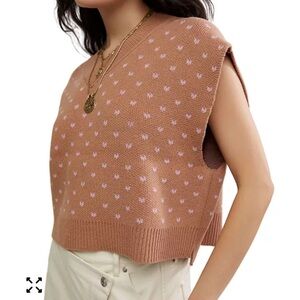 Free People V-Neck Easy Street Sleeveless Sweater Vest - Brown and Pink